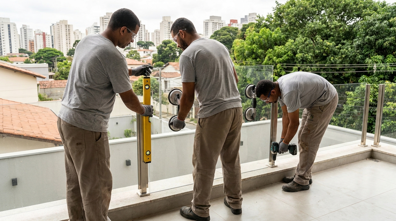 Guarda-corpo em terraço alto com vista cidade em Petrolina-PE