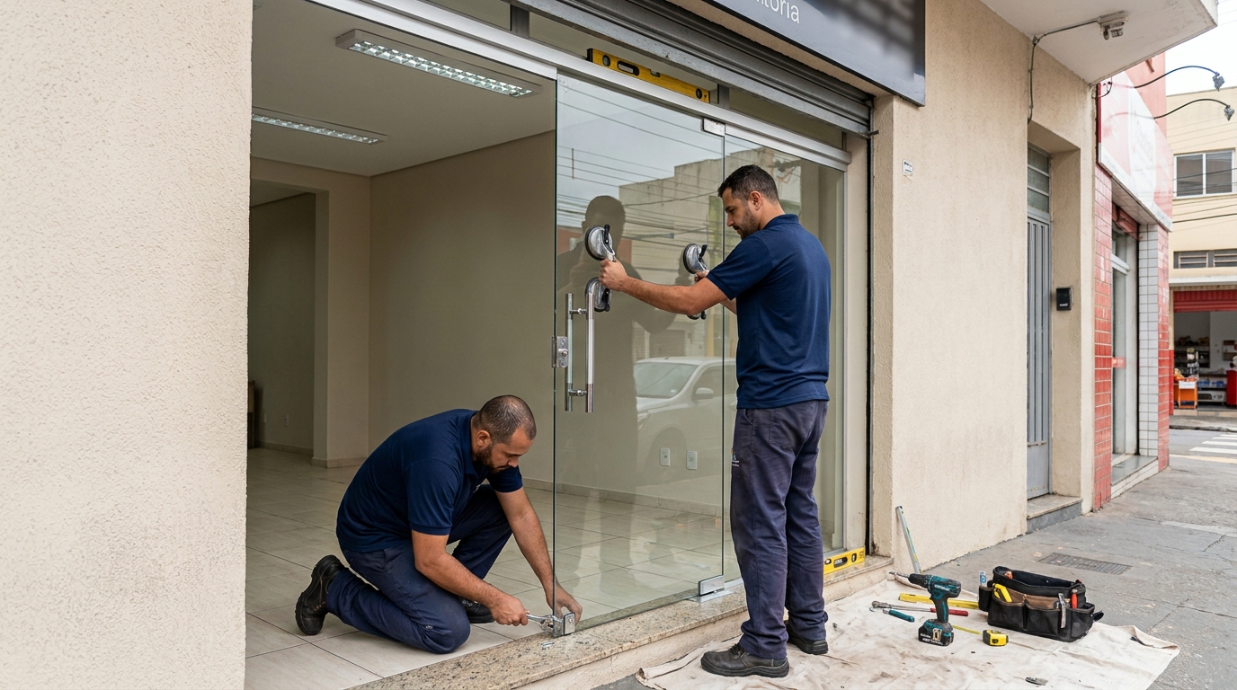Porta de vidro com puxador inox em Petrolina-PE